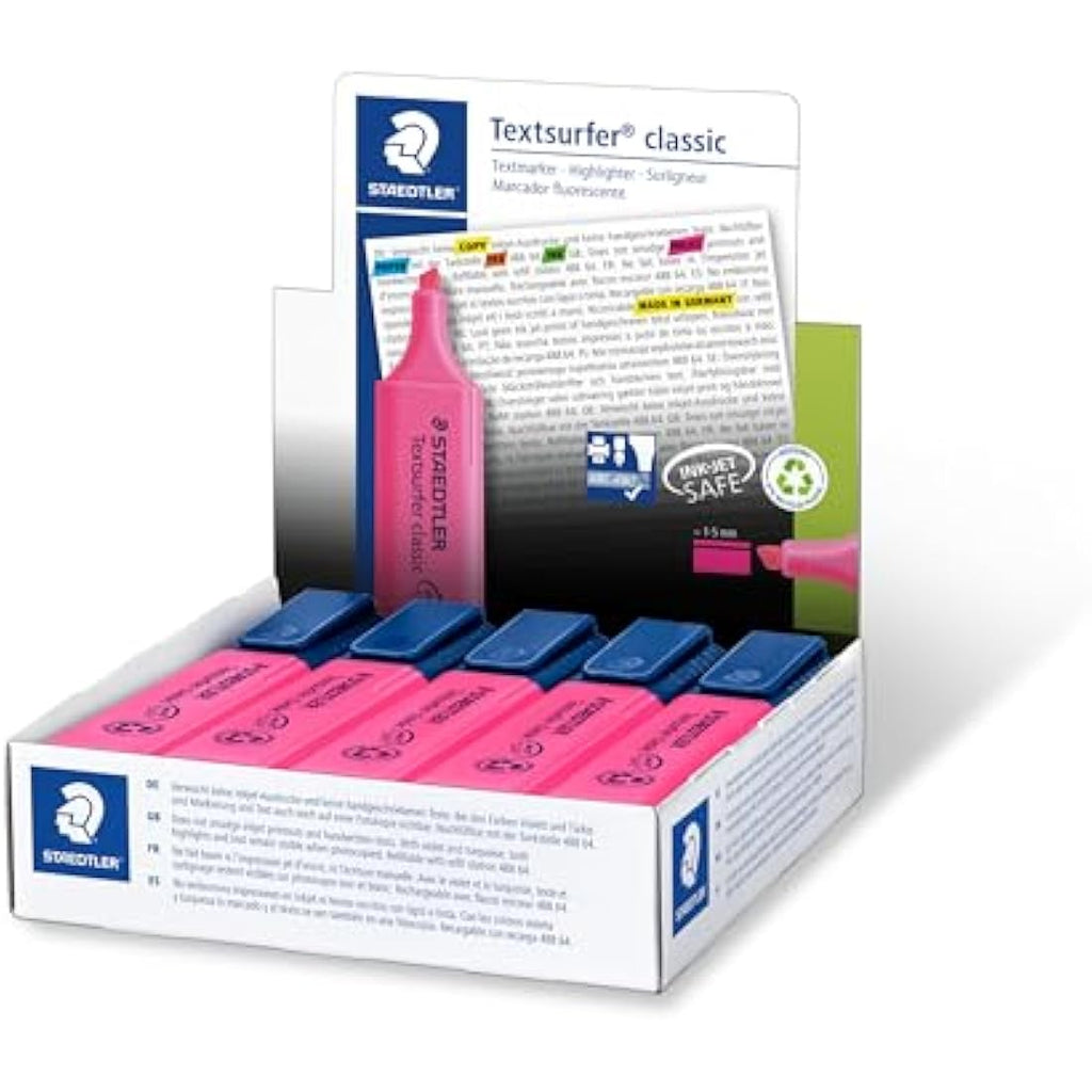 Staedtler Textsurfer Classic Pink Highlighter, Inkjet Safe (Box of 10)