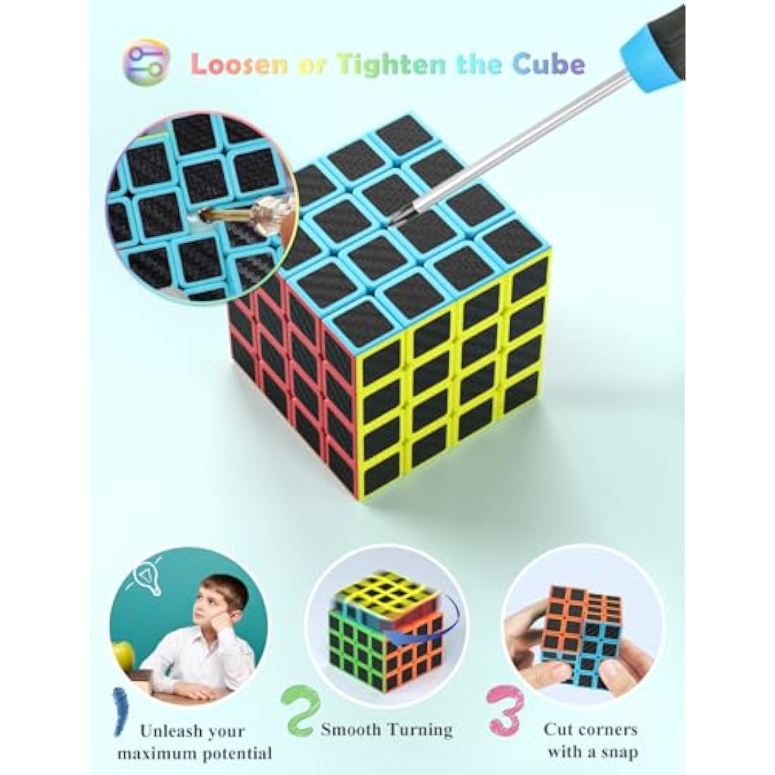Roxenda 4x4 Speed Cube – Carbon Fiber Sticker Magic Puzzle for Kids