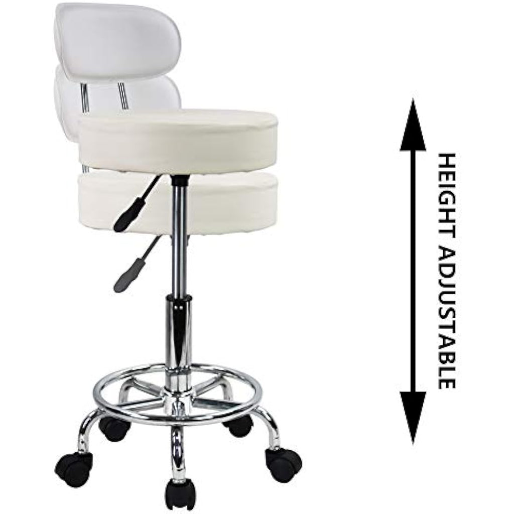 KKTONER PU Leather Rolling Stool | Adjustable Swivel Task Chair - White