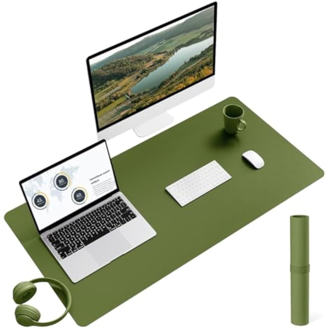 YSAGi Leather Desk Pad – Non-Slip Waterproof Writing Mat, 90x43cm Grass Green