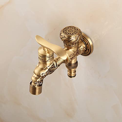 Jolof Store Antique Brass Dragon Garden Tap – Double Outlet Wall Faucet