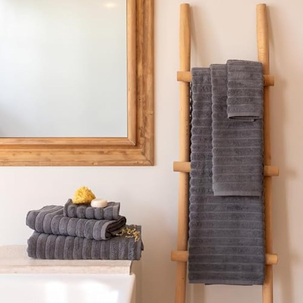 BERIBO 6-Piece Turkish Cotton Bath Towel Set - 620 GSM Plush Grey