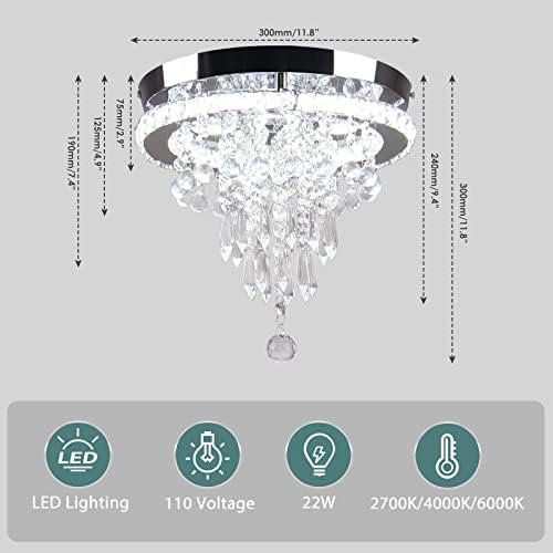 11.8" Crystal Chandelier – Dimmable LED Flush Mount Light