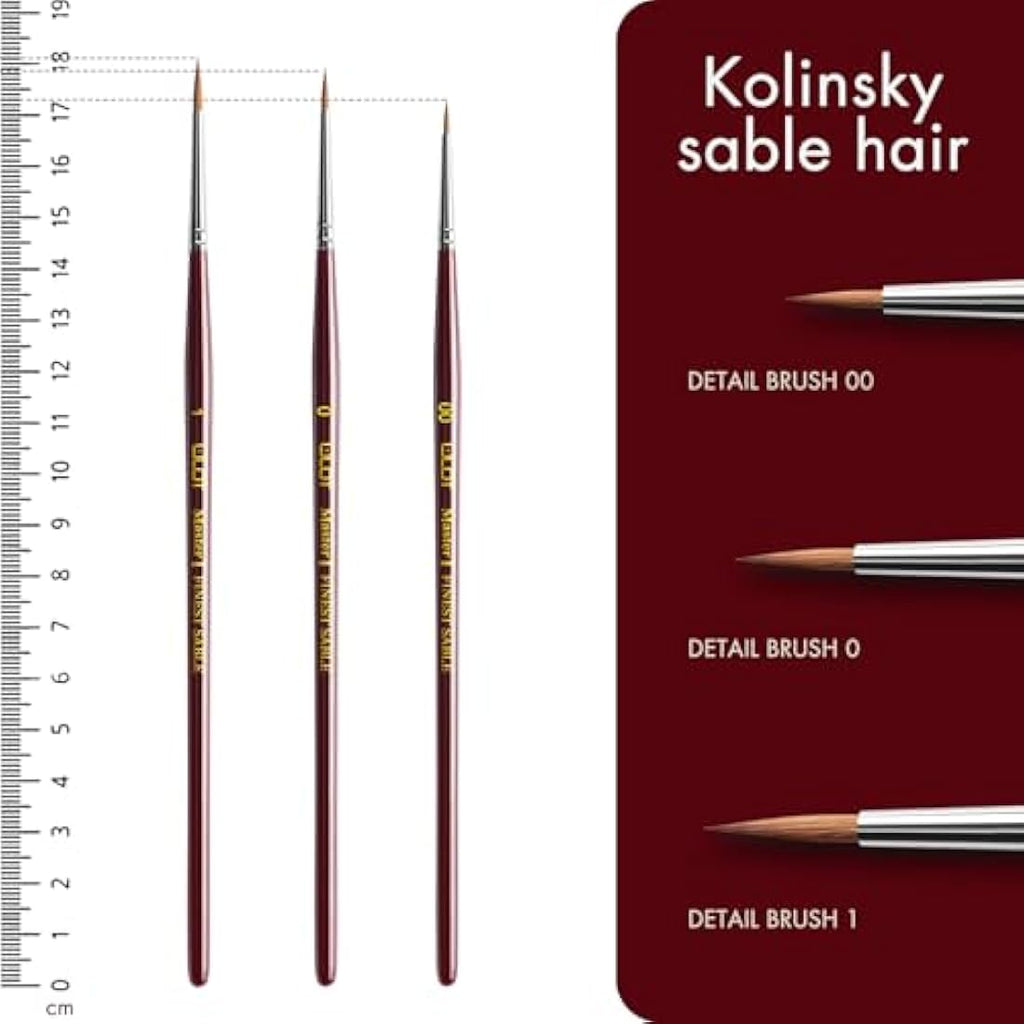 Kolinsky Sable Detail Paint Brushes - 3pc Miniature Set