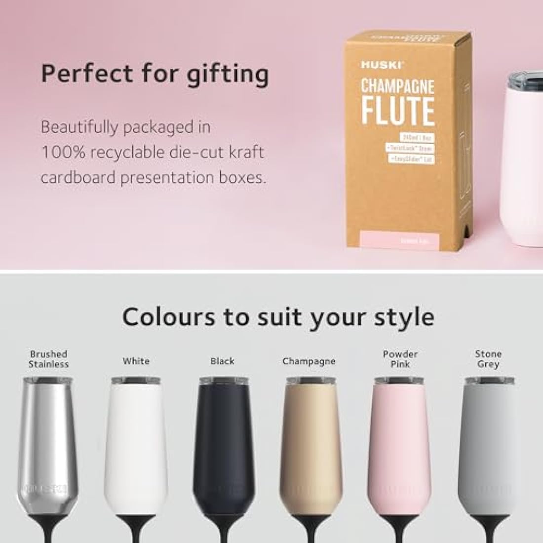 Huski Champagne Flute | 240ml Triple Insulated Stainless Steel Tumbler