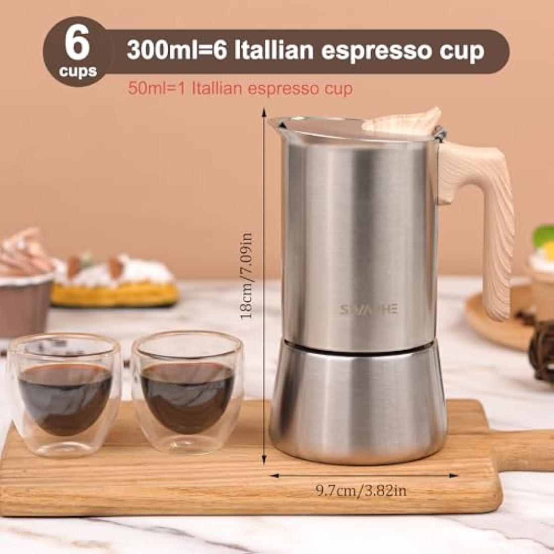 Sivaphe Moka Pot – 6 Cup Stainless Steel Induction Stovetop Espresso Maker