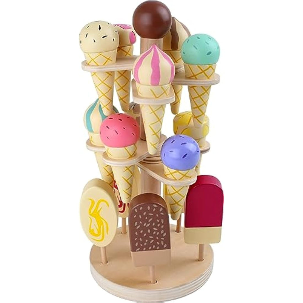 Small Foot Wooden Ice Cream Rack – 15pc Pretend Play Kitchen Set