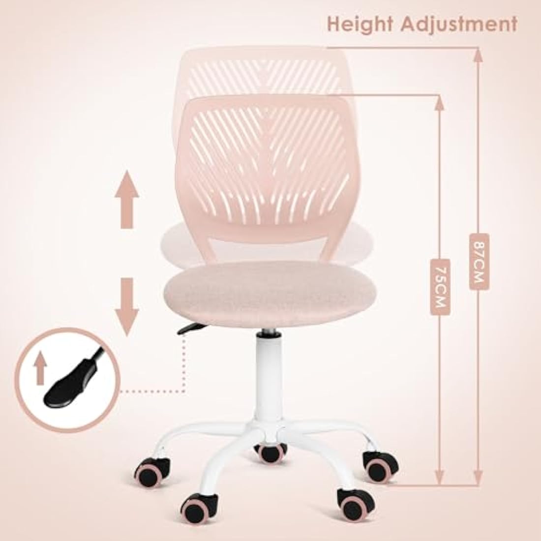Homy Casa Ergonomic Swivel Desk Chair – Linen Fabric Task Chair, Pink