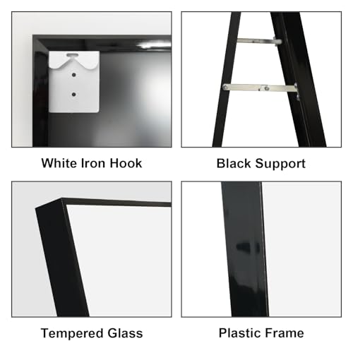 Vasemouh Full Length Mirror – 140x41cm Black Standing or Wall Mirror