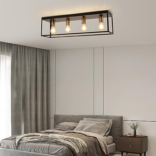 Modern Industrial 4-Light Black Metal Cage Ceiling Light