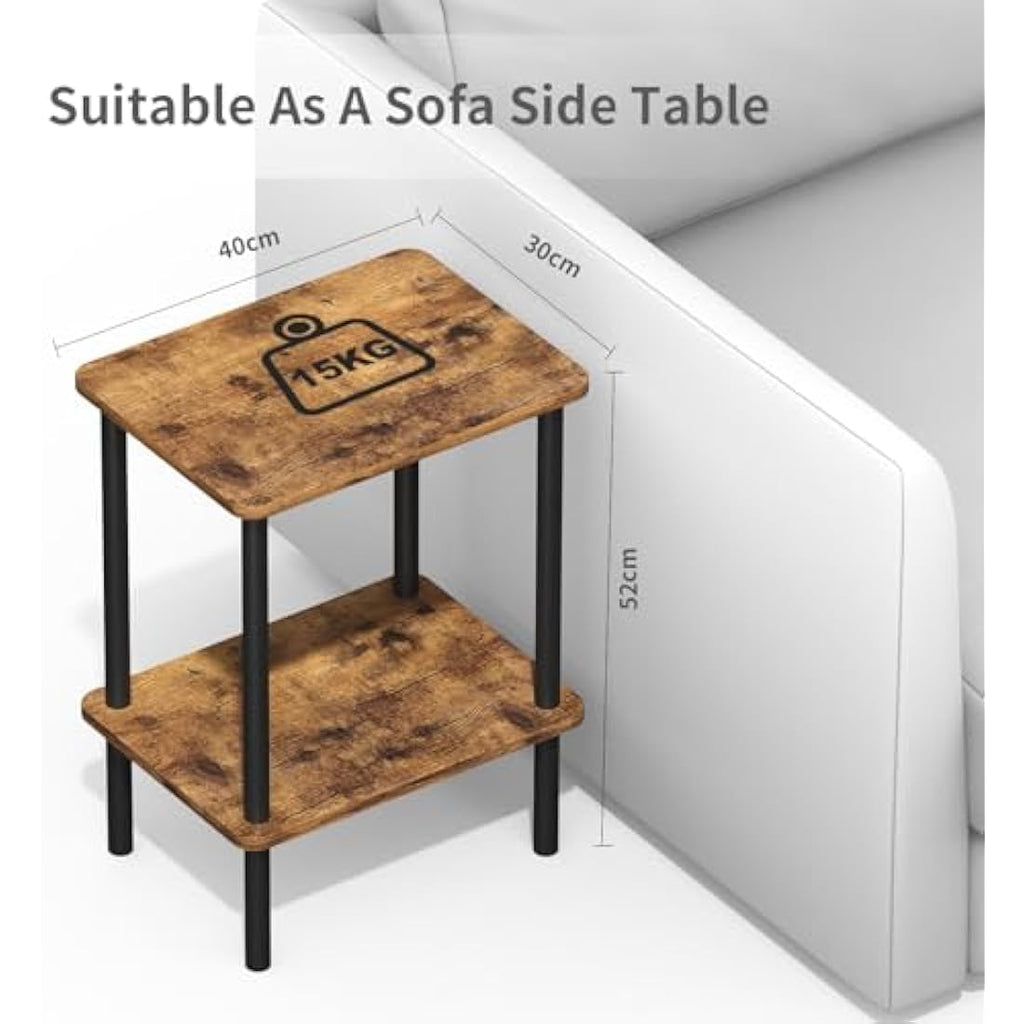 Apicizon 2-Tier Side Table | Rustic Brown Narrow End Table with Storage