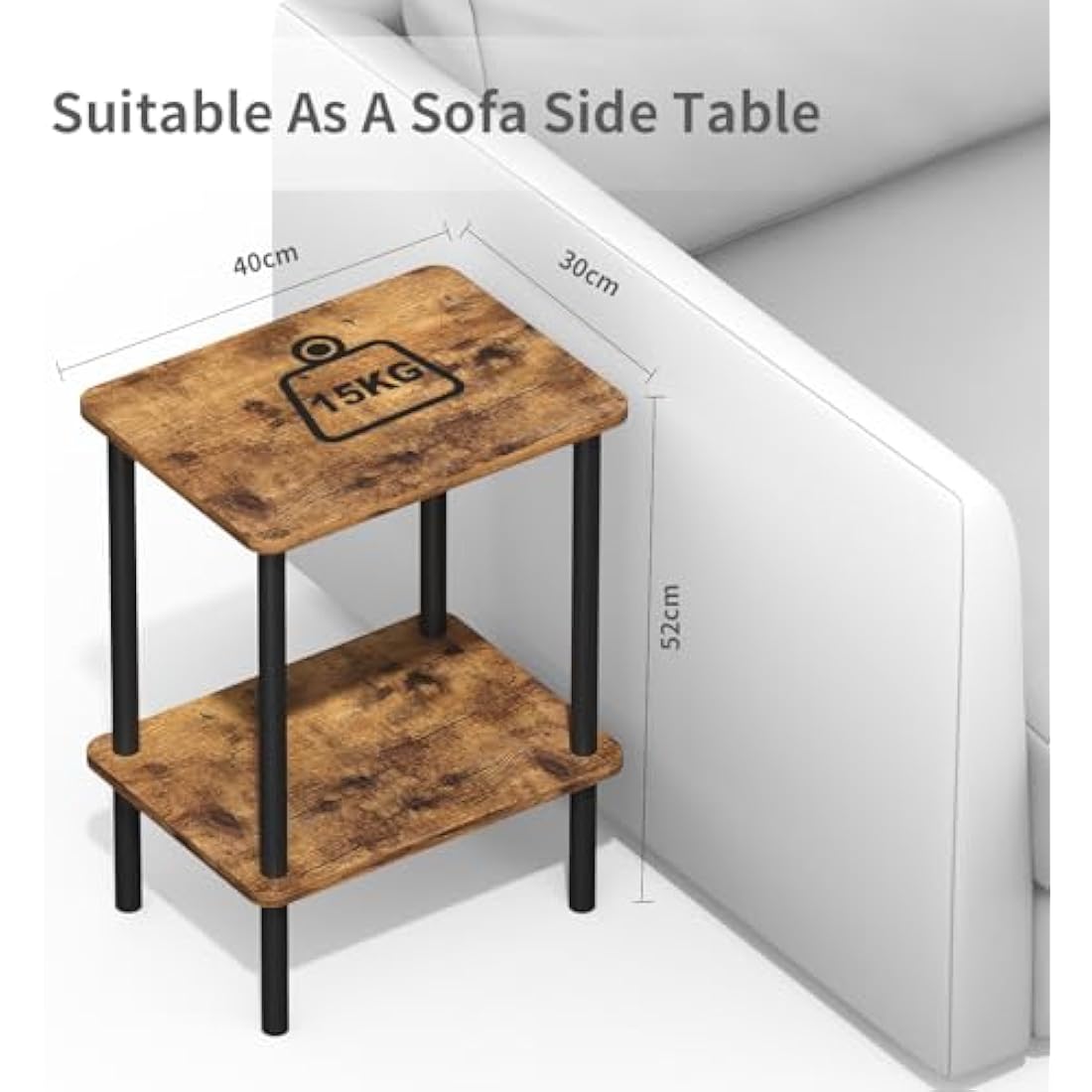 Apicizon 2-Tier Side Table | Rustic Brown Narrow End Table with Storage
