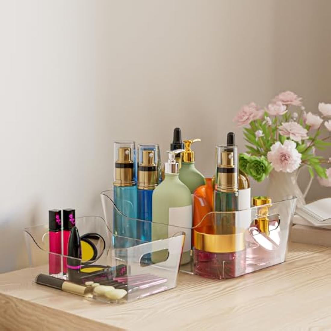 Jolof Store 12-Piece Clear Plastic Storage Bins for Kitchen & Makeup