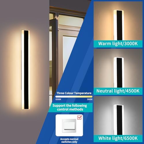 Mikeru 100cm LED Outdoor Wall Light | IP65 Waterproof 3-Color Sconce 2-Pack