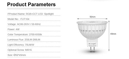 LIGHTEU 4W MR16 GU5.3 RGB+CCT LED Spotlight with 4-Zone Remote, 4-Pack
