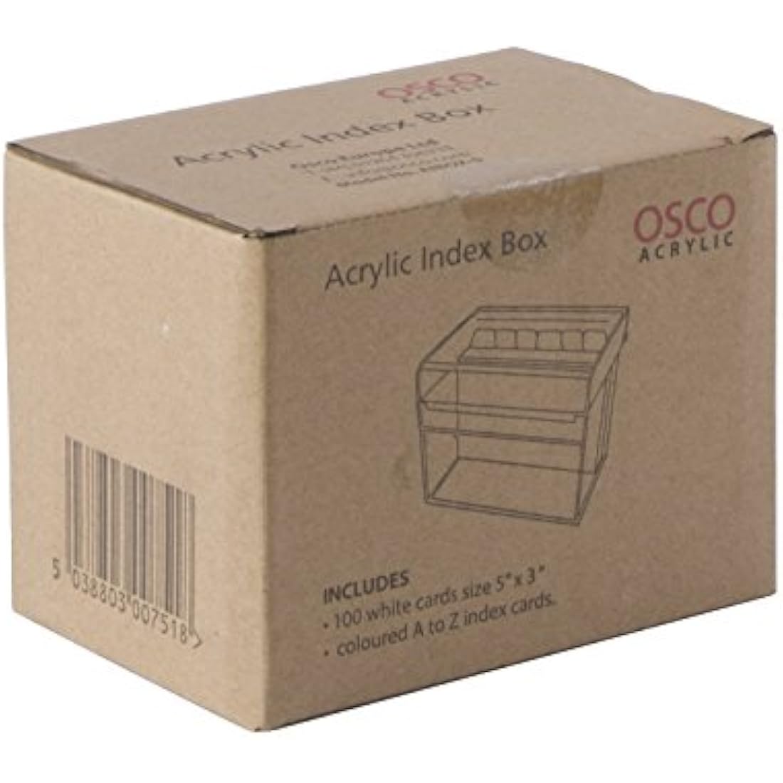 OSCO Clear Acrylic Index Box with A-Z Dividers and 100 Lined Cards
