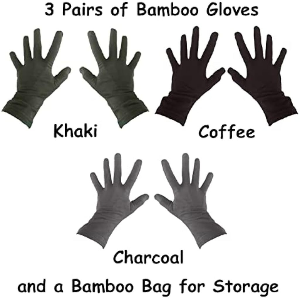Leafy Boo Bamboo Eczema Gloves for Women - Overnight Moisturising, 3 Pairs
