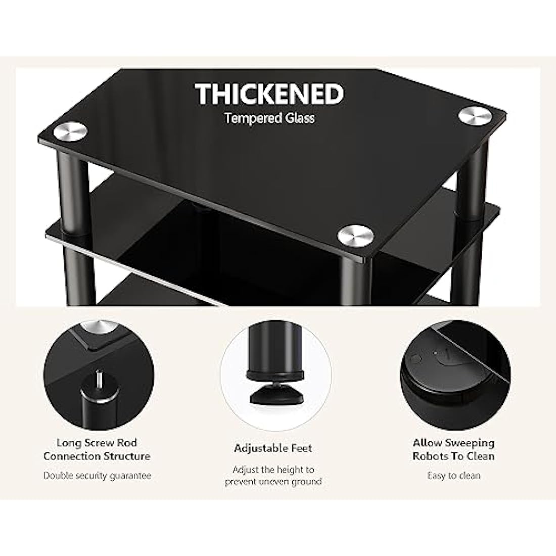 FITUEYES 4-Tier HiFi Rack | Black Tempered Glass AV Media Stand