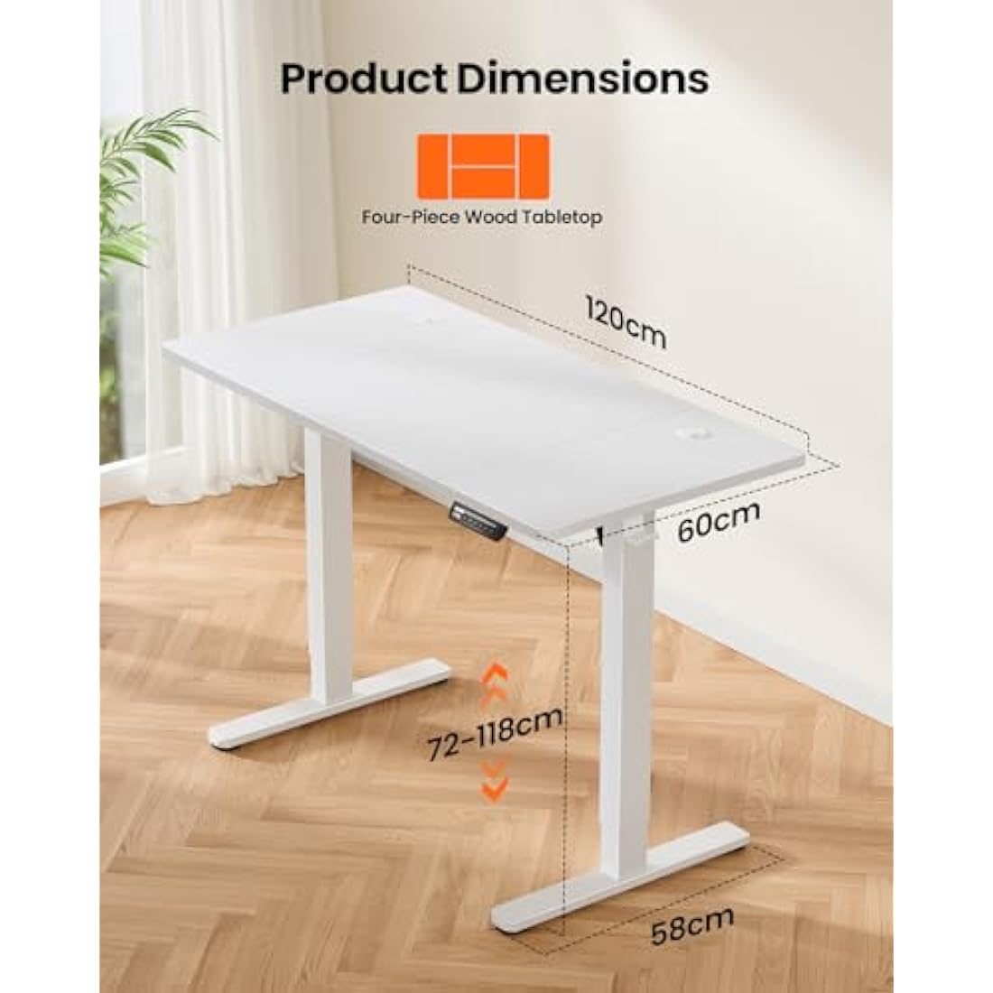 ErGear Electric Standing Desk – 120x60cm Height Adjustable Sit Stand Desk