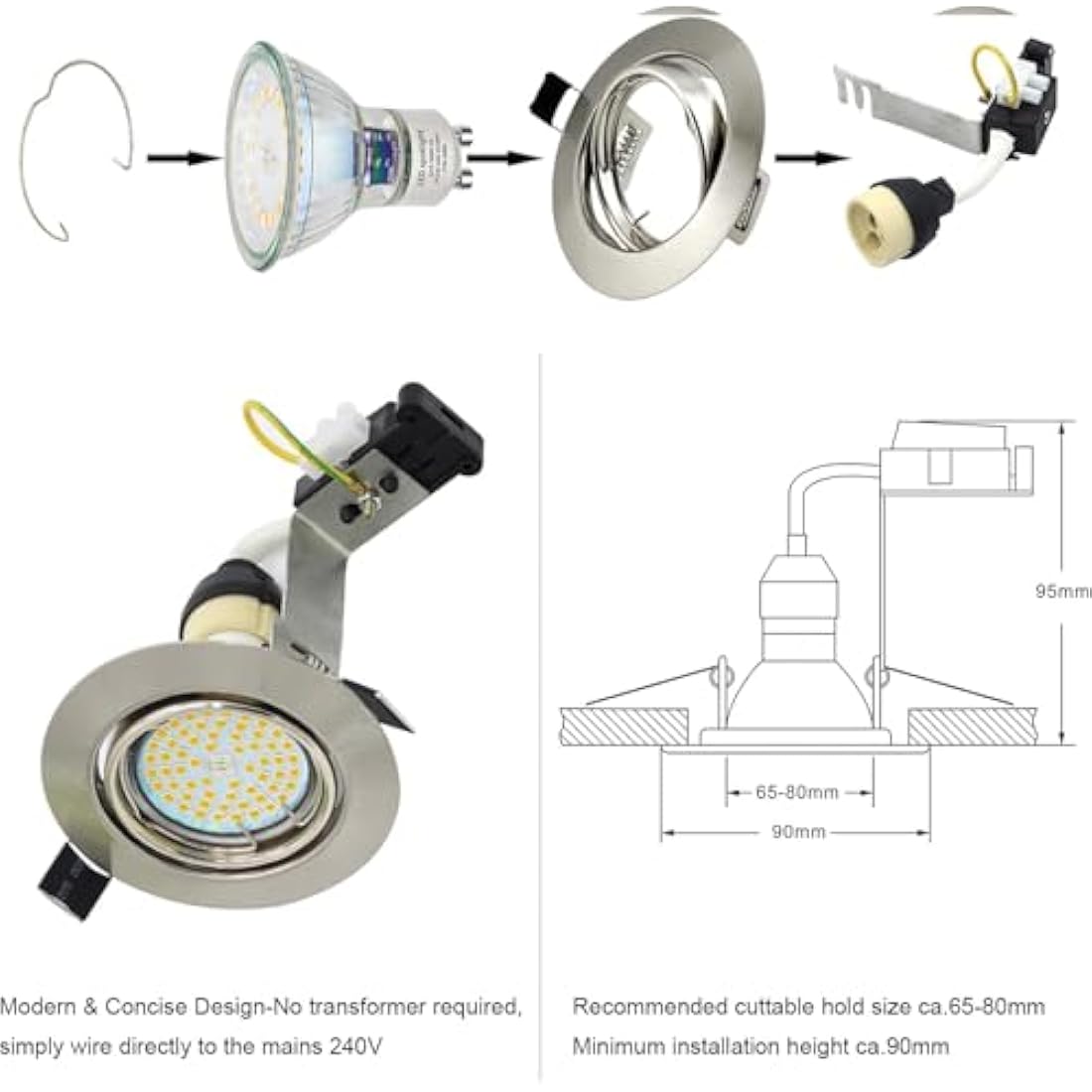 HiBay 6-Pack LED Recessed Downlights | Brushed Chrome Tilt Spotlights