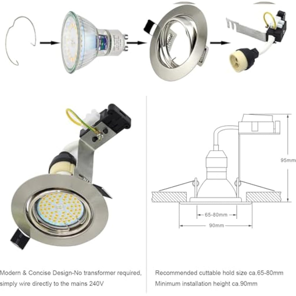 HiBay 6-Pack GU10 LED Recessed Downlights | Brushed Chrome Tilt Spotlights