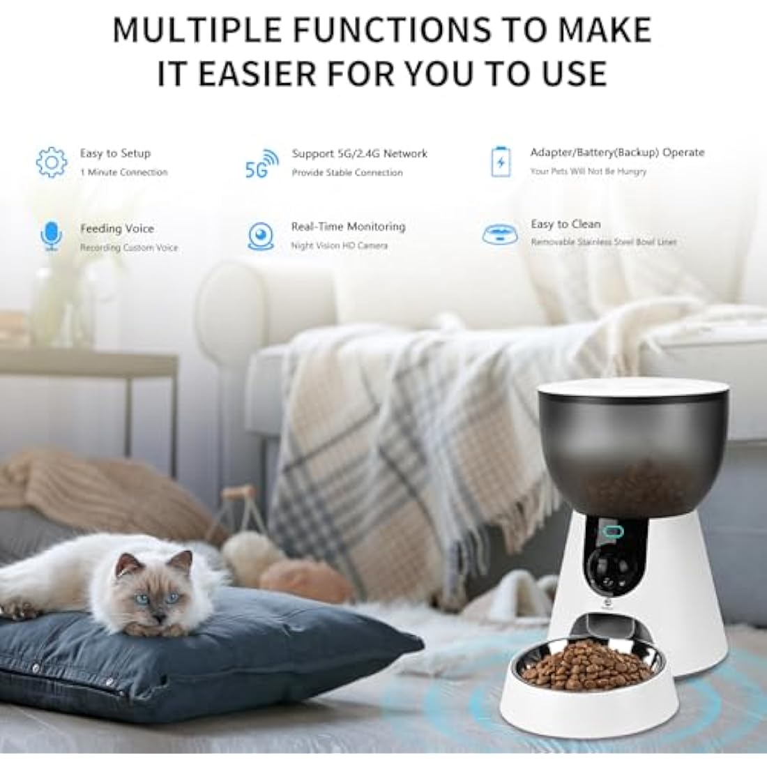 Podazz Automatic Cat Feeder with Camera | 5G WiFi Smart App Control, 4L