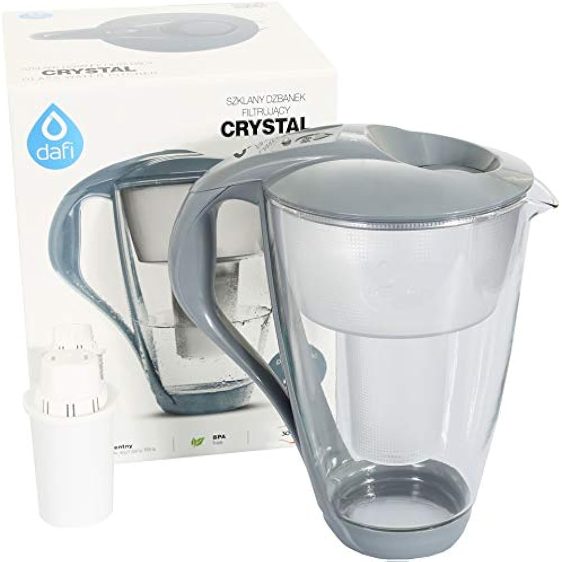 Dafi Crystal 2.0L Glass Water Filter Pitcher with LED Indicator – Graphite