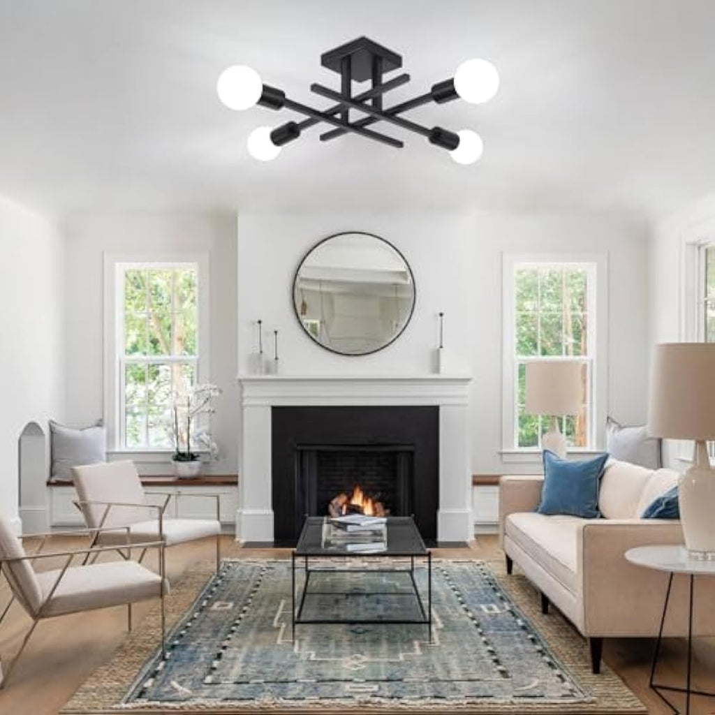 QAREHL Sputnik Chandelier | 4-Light Black Modern Flush Mount Ceiling Light