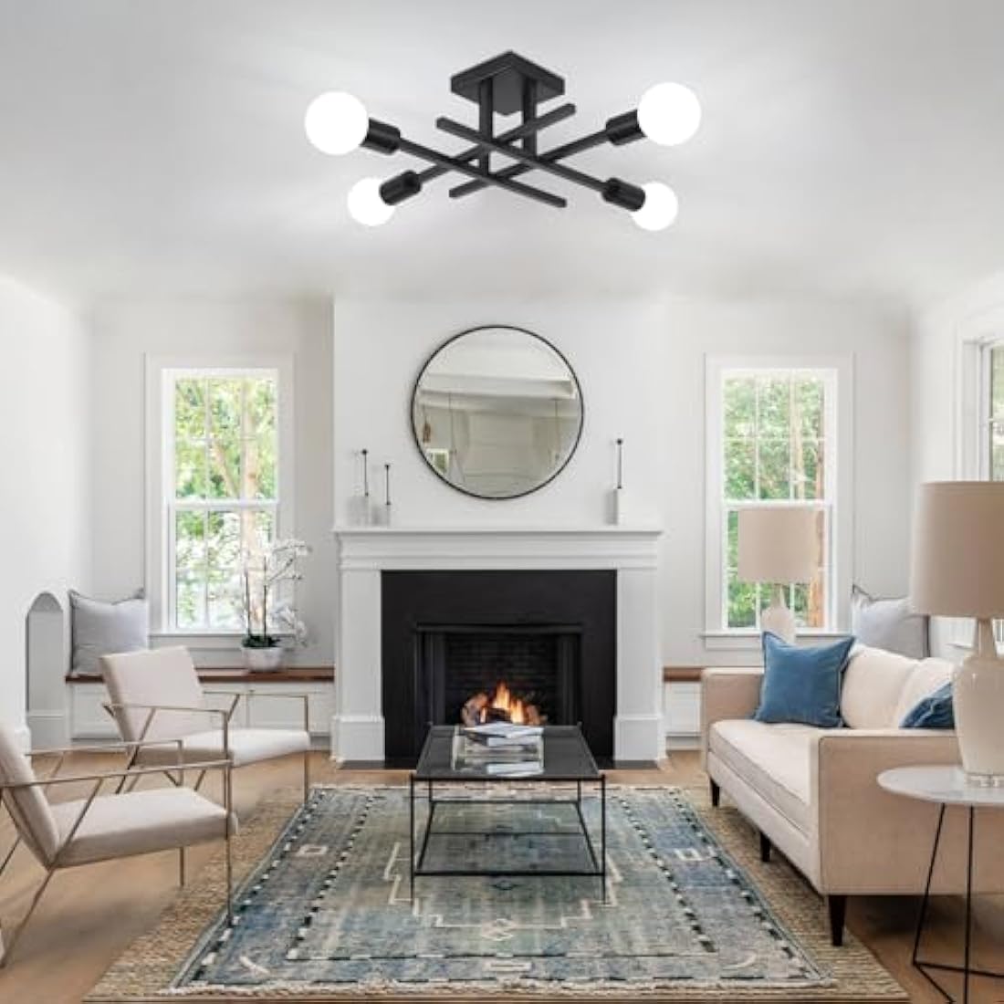 QAREHL Sputnik Chandelier | 4-Light Black Modern Flush Mount Ceiling Light