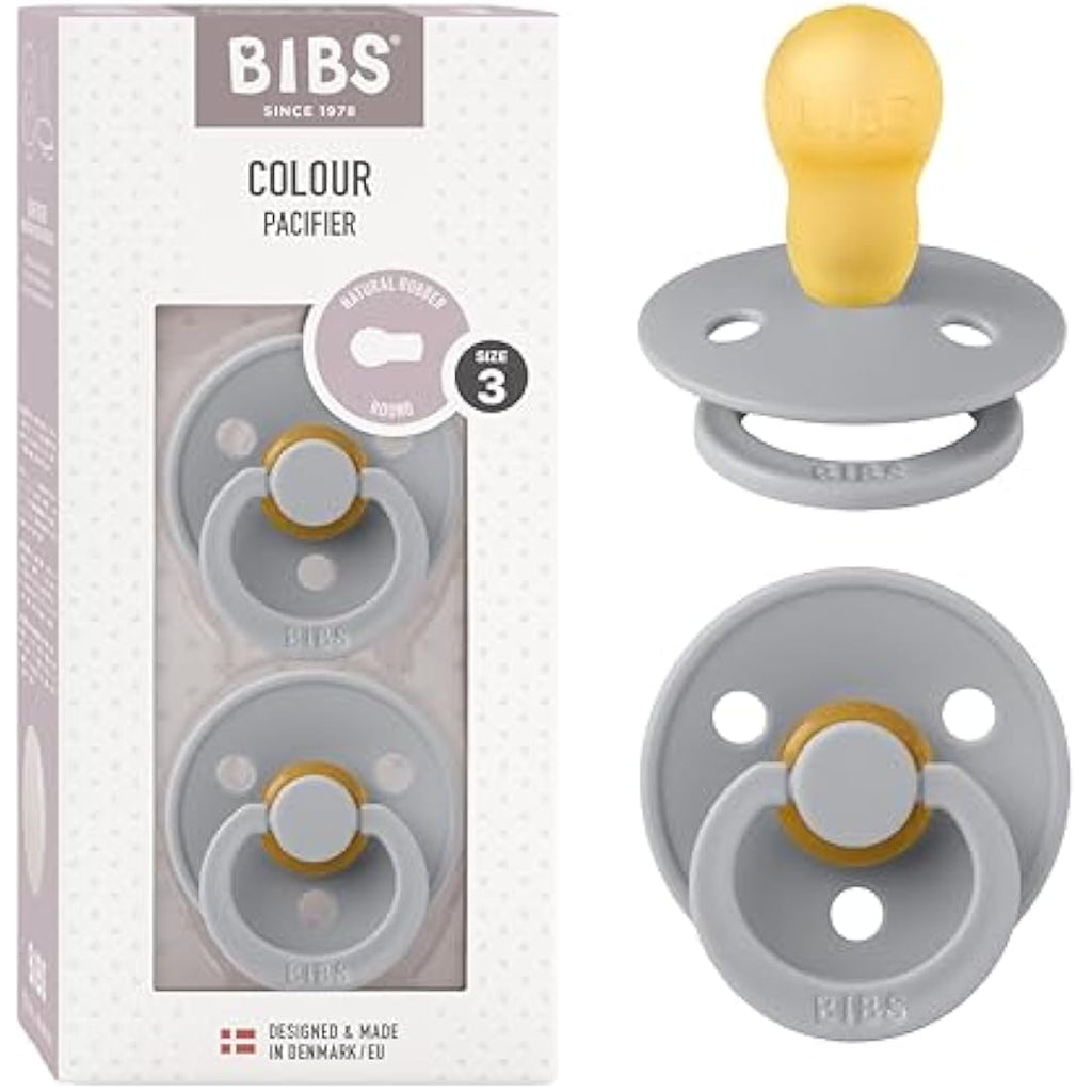 BIBS Colour Pacifier 2-Pack | Natural Rubber Latex Soother, Cloud, Size 3