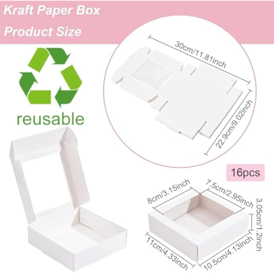 16-Pack White Kraft Paper Gift Boxes with PVC Window