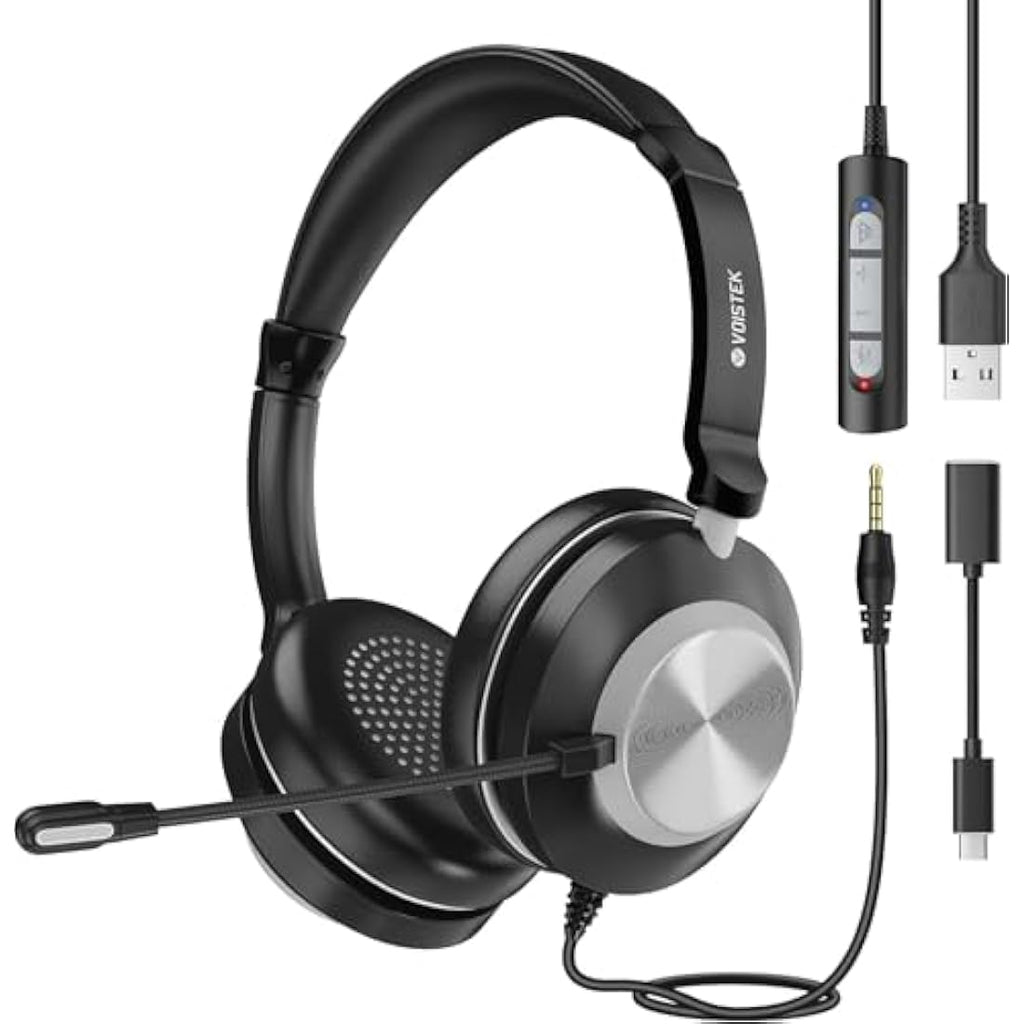 Voistek USB Headset with Noise Cancelling Mic | 3.5mm & USB-C Wired