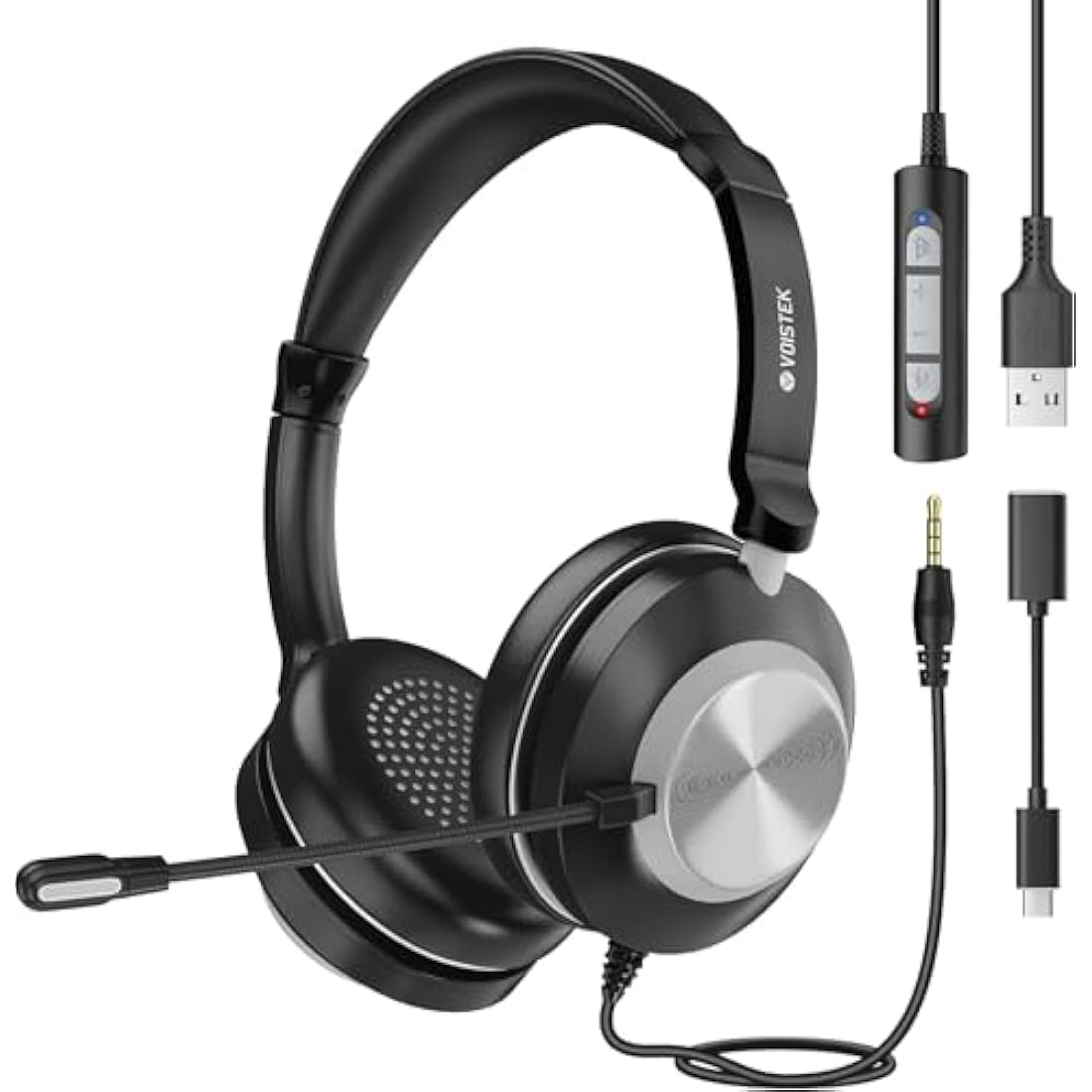Voistek USB Headset with Noise Cancelling Mic | 3.5mm & USB-C Wired