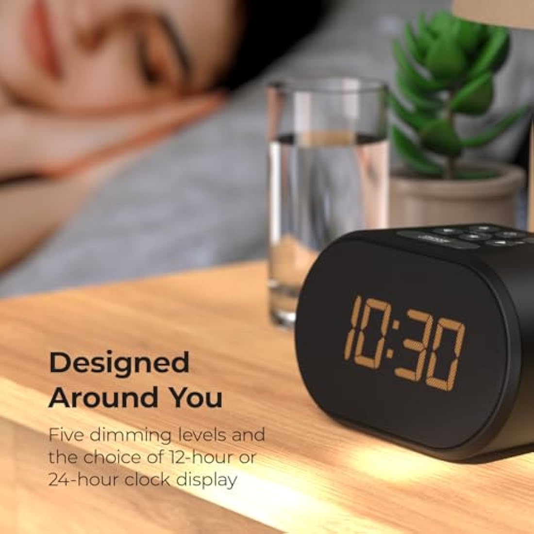 i-box Bedside Alarm Clock with FM Radio, USB Charging & Dual Alarm - Black