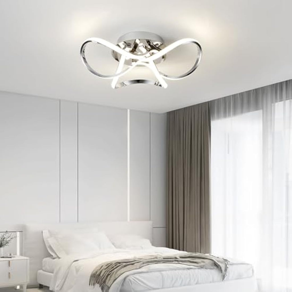 Aurolite Chrome LED Semi Flush Ceiling Light | Dimmable Modern Swirl 36W
