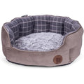 Petface Bamboo Oval Dog Bed – Medium Plush Grey Check Pet Bed