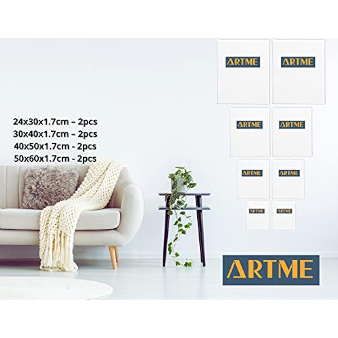 Artme Pre-Stretched Cotton Canvas Set - 8pcs Assorted Sizes - 280GSM