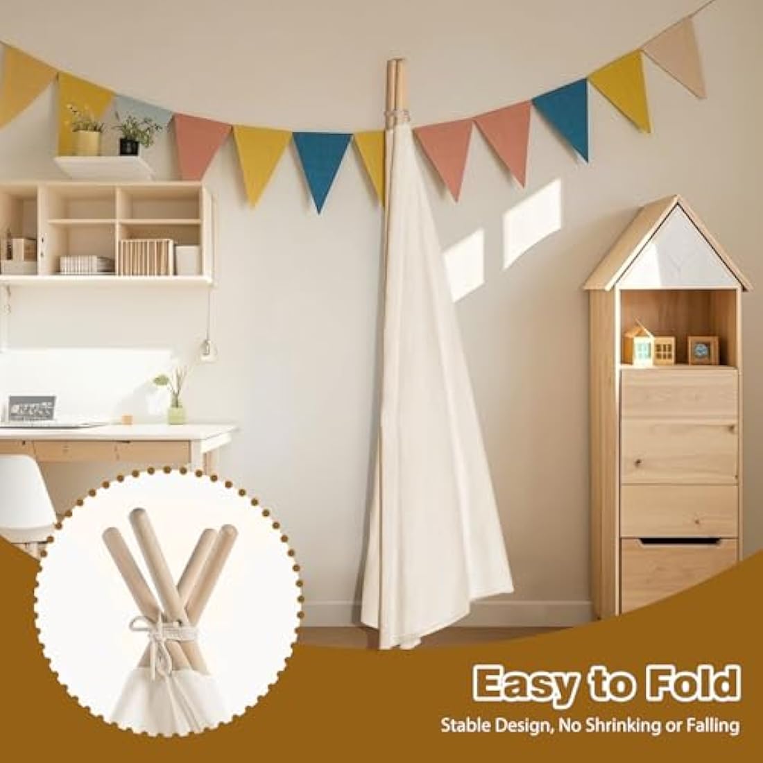 Wilwolfer Kids Teepee Tent | White Canvas Play Tent for Indoor & Outdoor