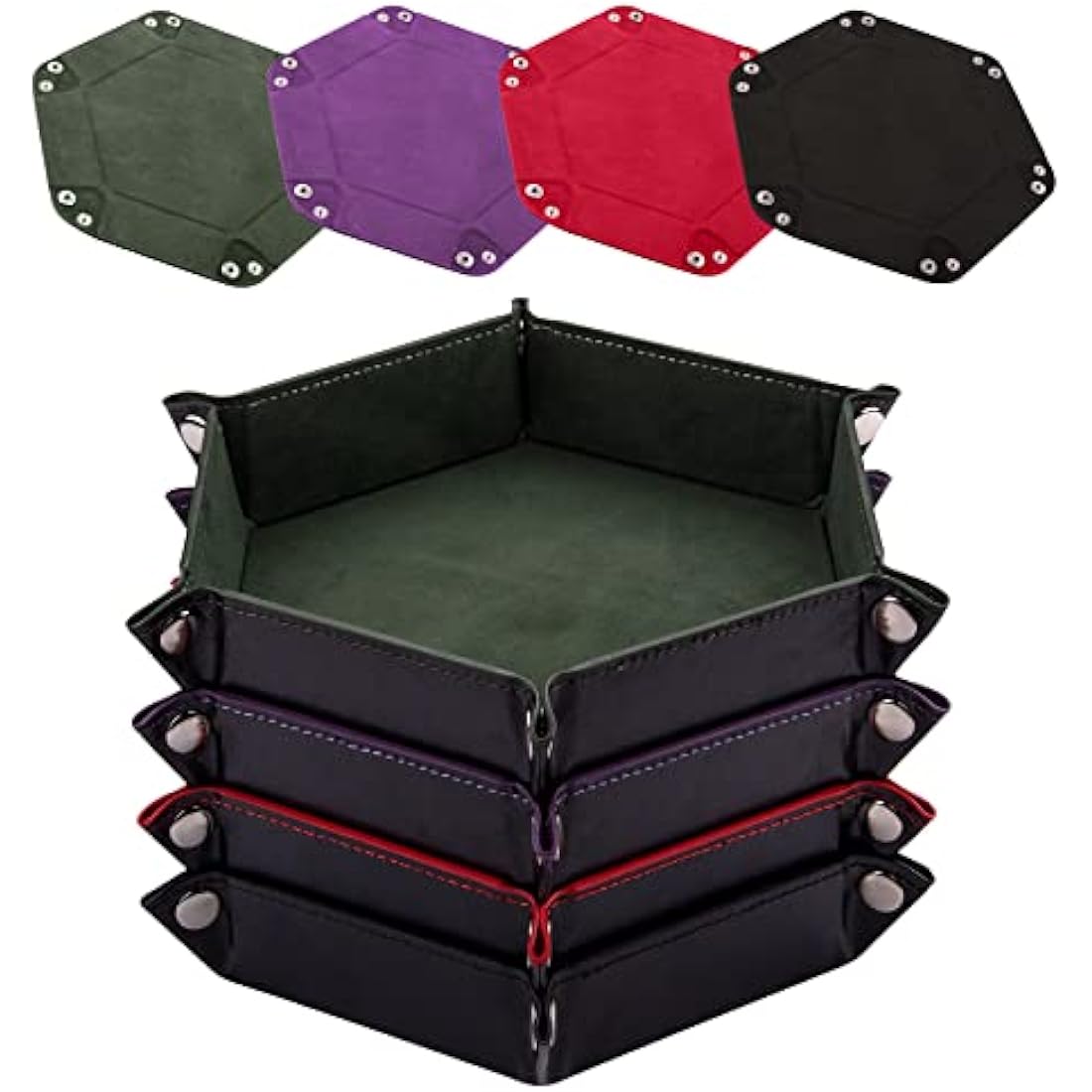 SIQUK 4-Piece Hexagon Dice Tray Set | Folding PU Leather & Velvet