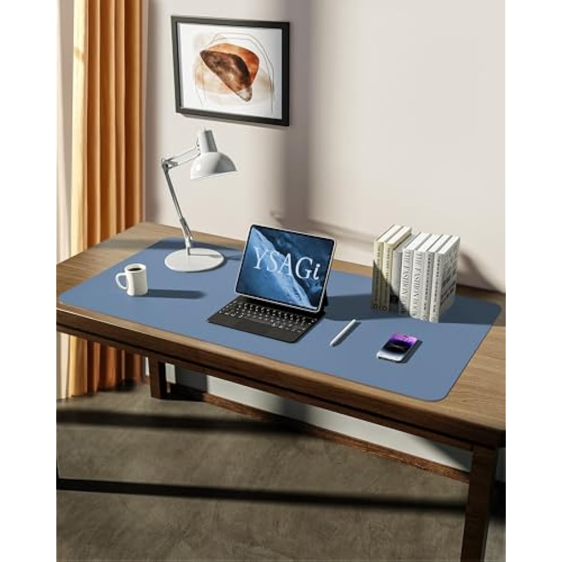 YSAGi Large Leather Desk Mat - Non-Slip Waterproof Pad, Sea Blue