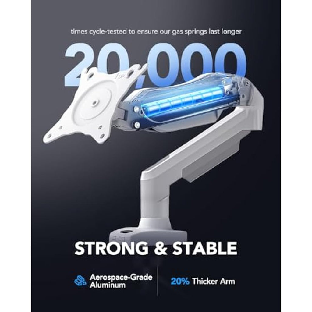 HUANUO Single Monitor Arm – Gas Spring Mount for 13-32 Inch Screens, White