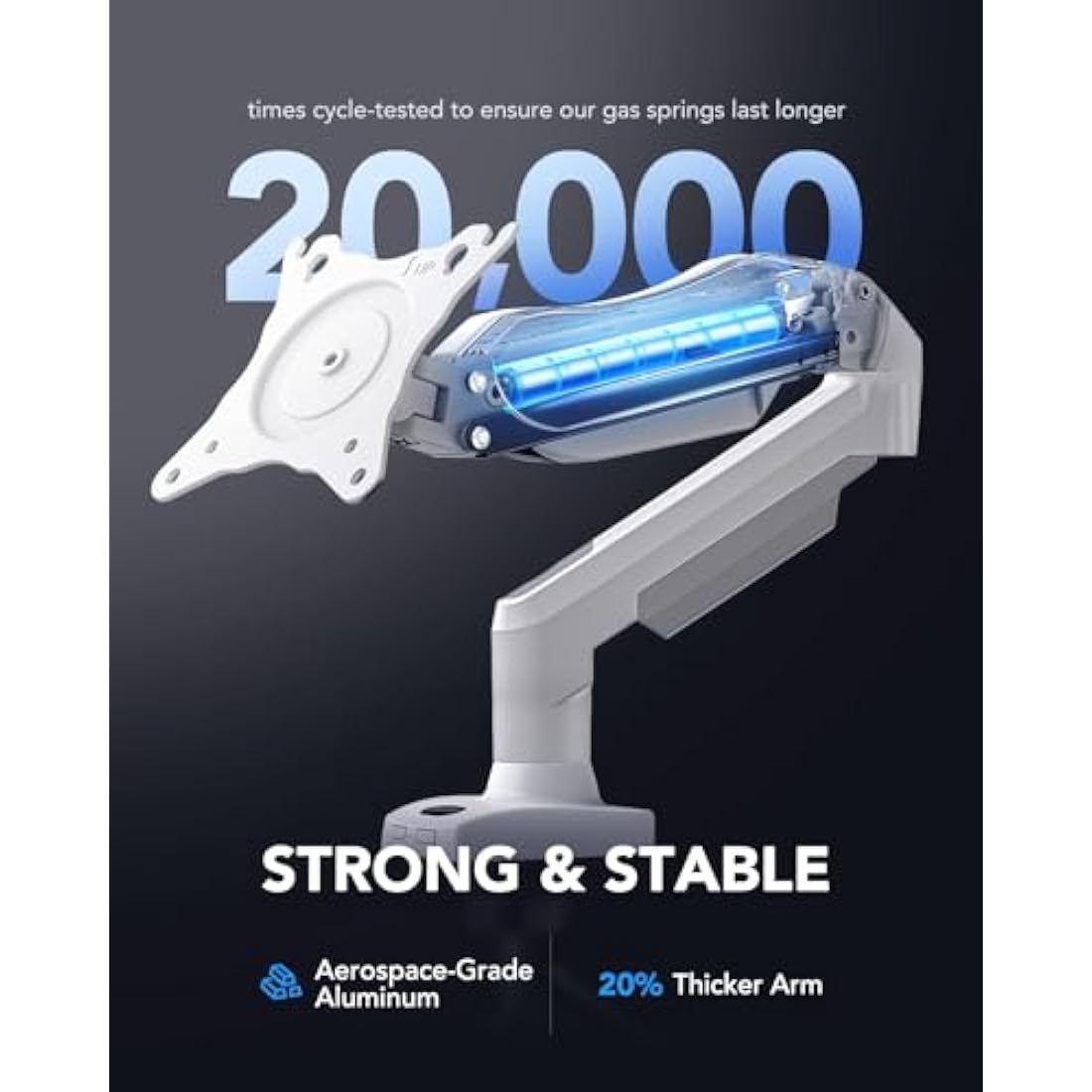 HUANUO Single Monitor Arm – Gas Spring Mount for 13-32 Inch Screens, White