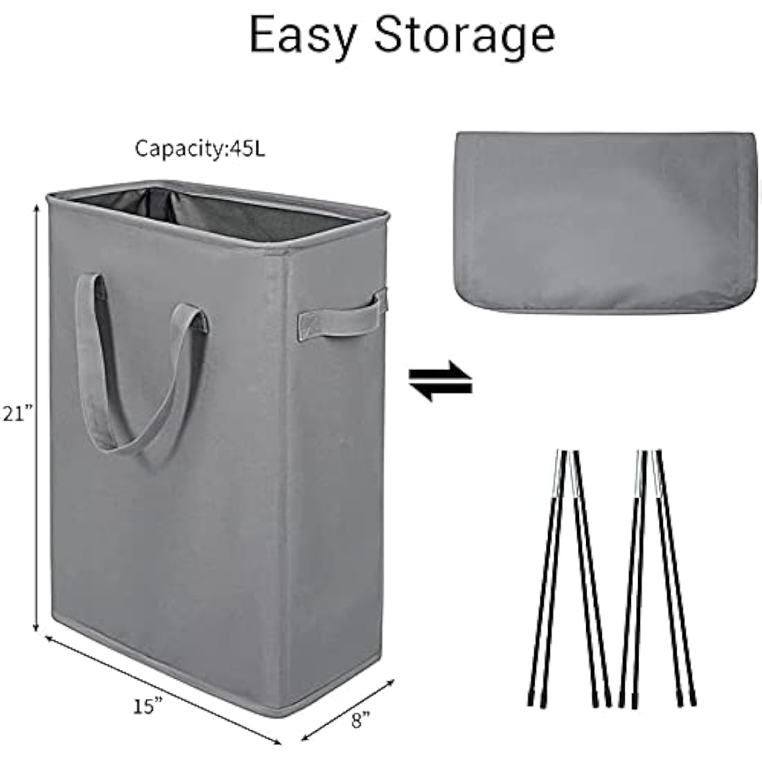 Chrislley Slim Laundry Basket – Foldable 600D Oxford Narrow Hamper