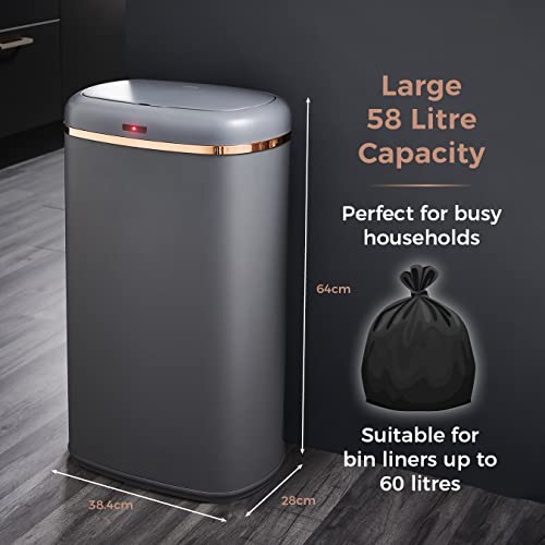 Tower Cavaletto 58L Square Sensor Bin – Grey and Rose Gold