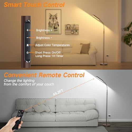 OUTON LED Floor Lamp - 15W Dimmable Gooseneck Reading Light, Bronze