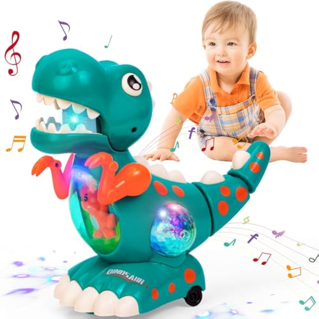 Jolof Store Musical Crawling Dinosaur Toy with LED Lights - Green