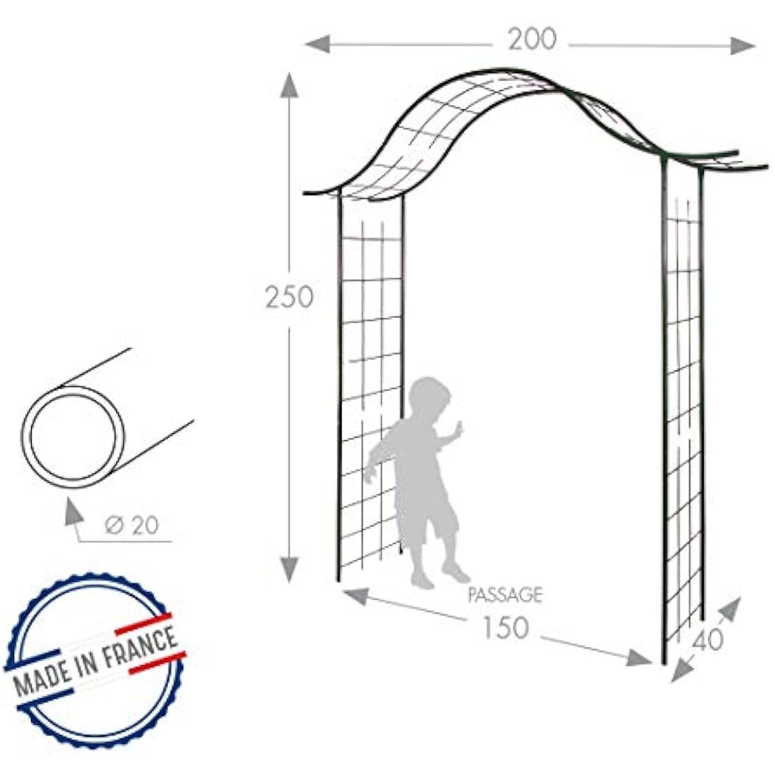 Louis Moulin Metal Garden Arch Gate – Aged Iron Trellis, 200 x 250 cm