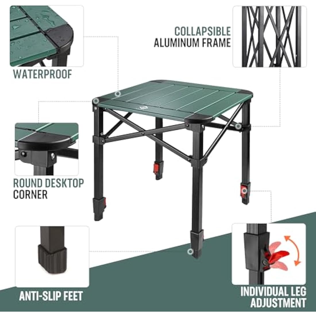 VILLEY Folding Camping Table | Adjustable Height Aluminum Roll Up Table