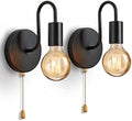 Industrial Wall Sconces | Retro Metal Pull Cord Lamp 2-Pack