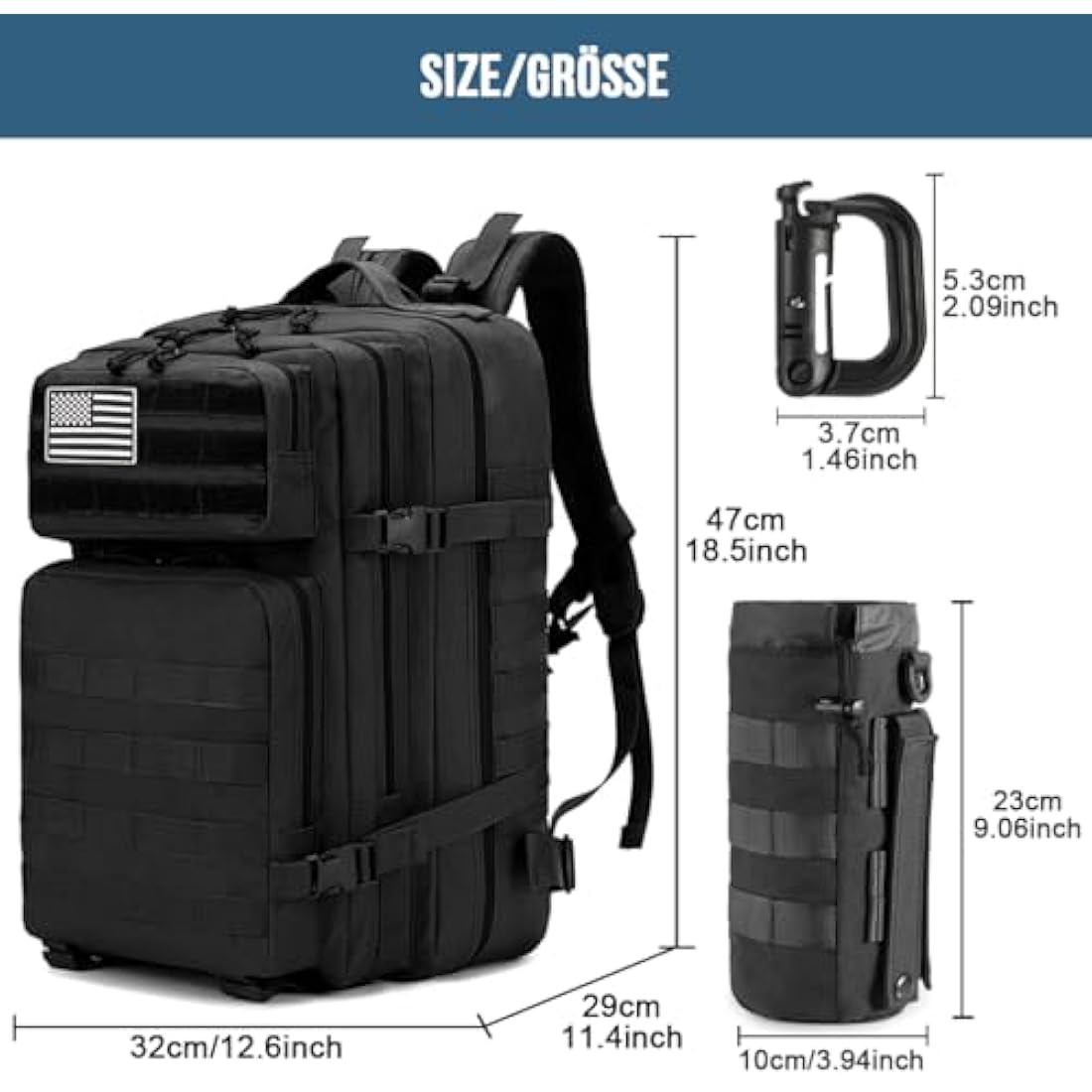 MUCHER 45L Military Tactical Backpack | Molle Survival Rucksack with Bottle Holder